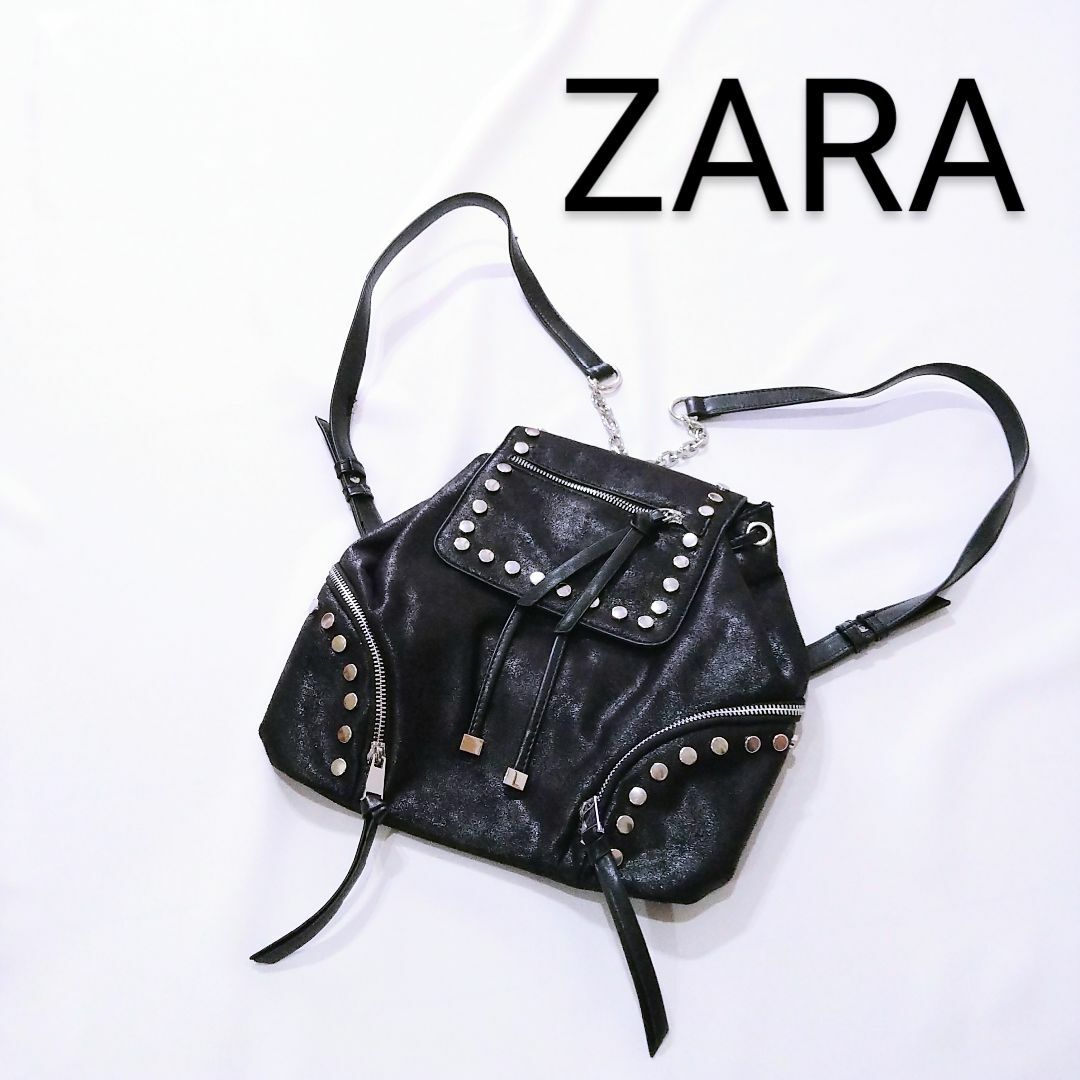 ZARA(ザラ)のZARA リュック スタッズ ベロア調 シルバー 美品 匿名配送 レディースのバッグ(リュック/バックパック)の商品写真