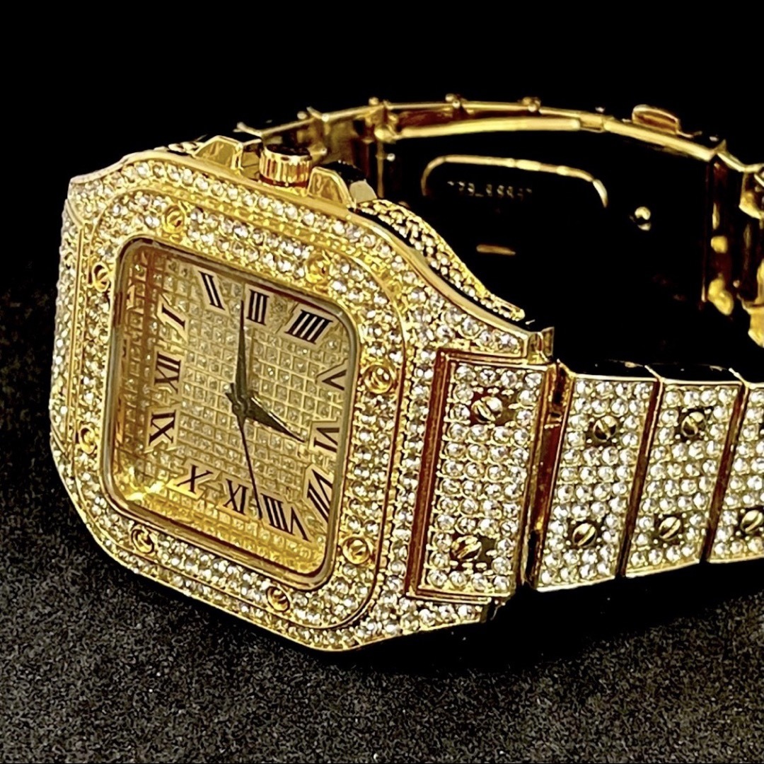 新品 ゴージャスストーンオマージュウォッチ メンズ腕時計ブリンブリンゴールド11 メンズの時計(腕時計(アナログ))の商品写真