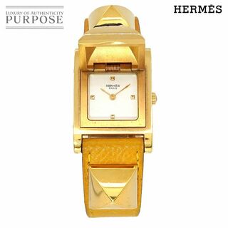 エルメス(Hermes)のエルメス HERMES メドール ヴィンテージ レディース 腕時計 ピラミッド ゴールド スタッズ ホワイト イエロー クォーツ Medor VLP 90233486(腕時計)