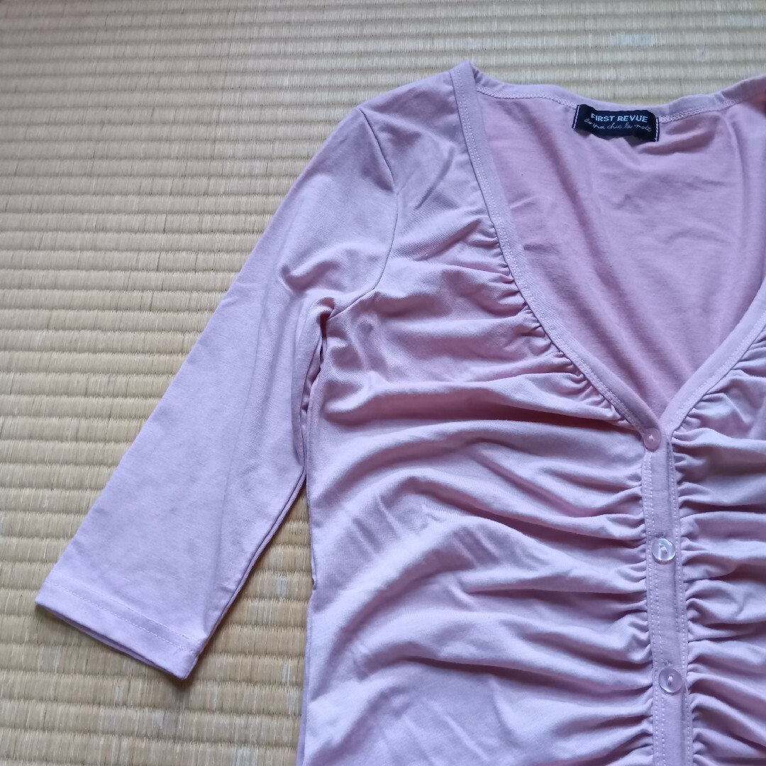 ピンク　五分袖カーディガンM レディースのトップス(カーディガン)の商品写真