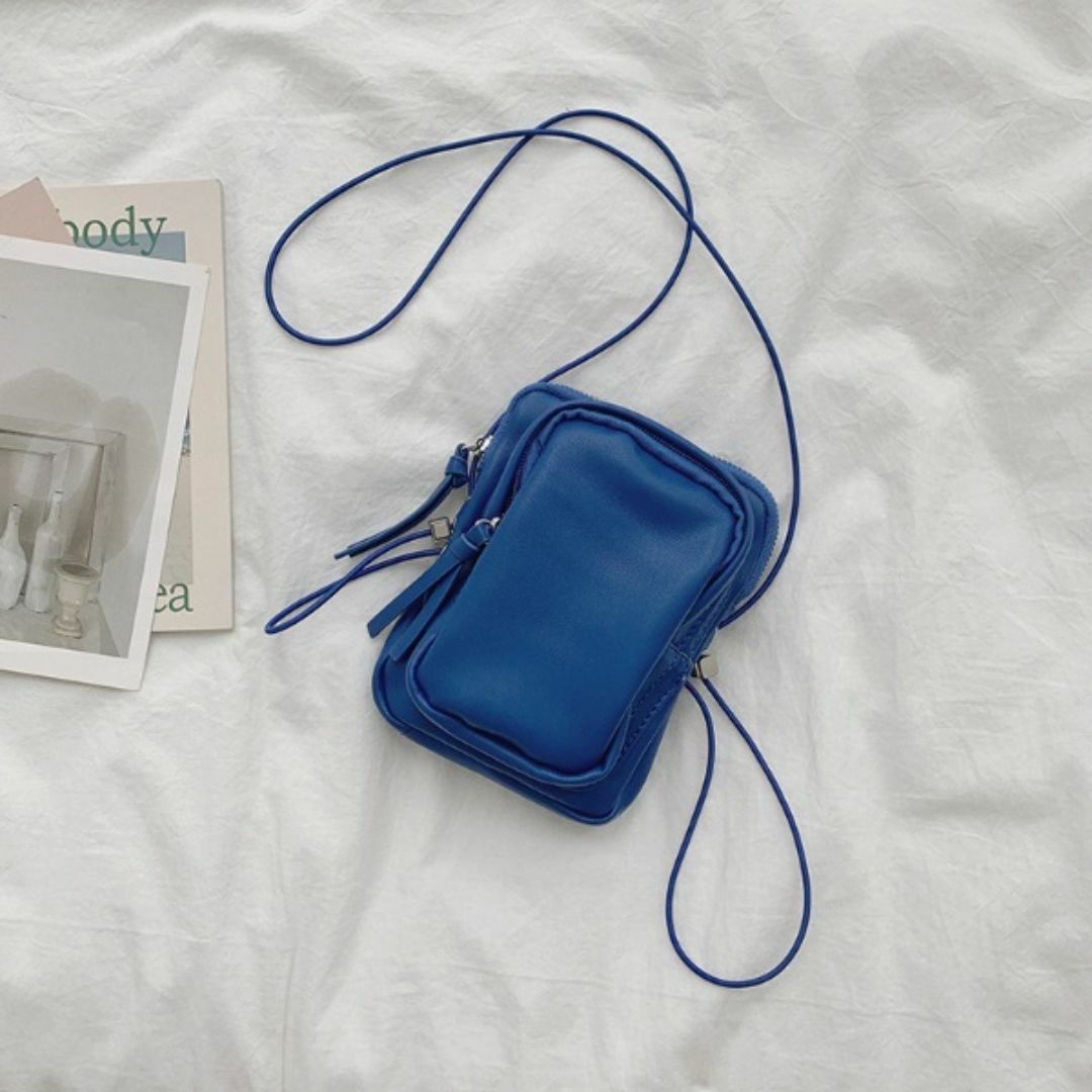ポシェット ミニ ショルダーバッグ ブルー 細紐 ななめ掛け 青 ユニセックス レディースのバッグ(ショルダーバッグ)の商品写真