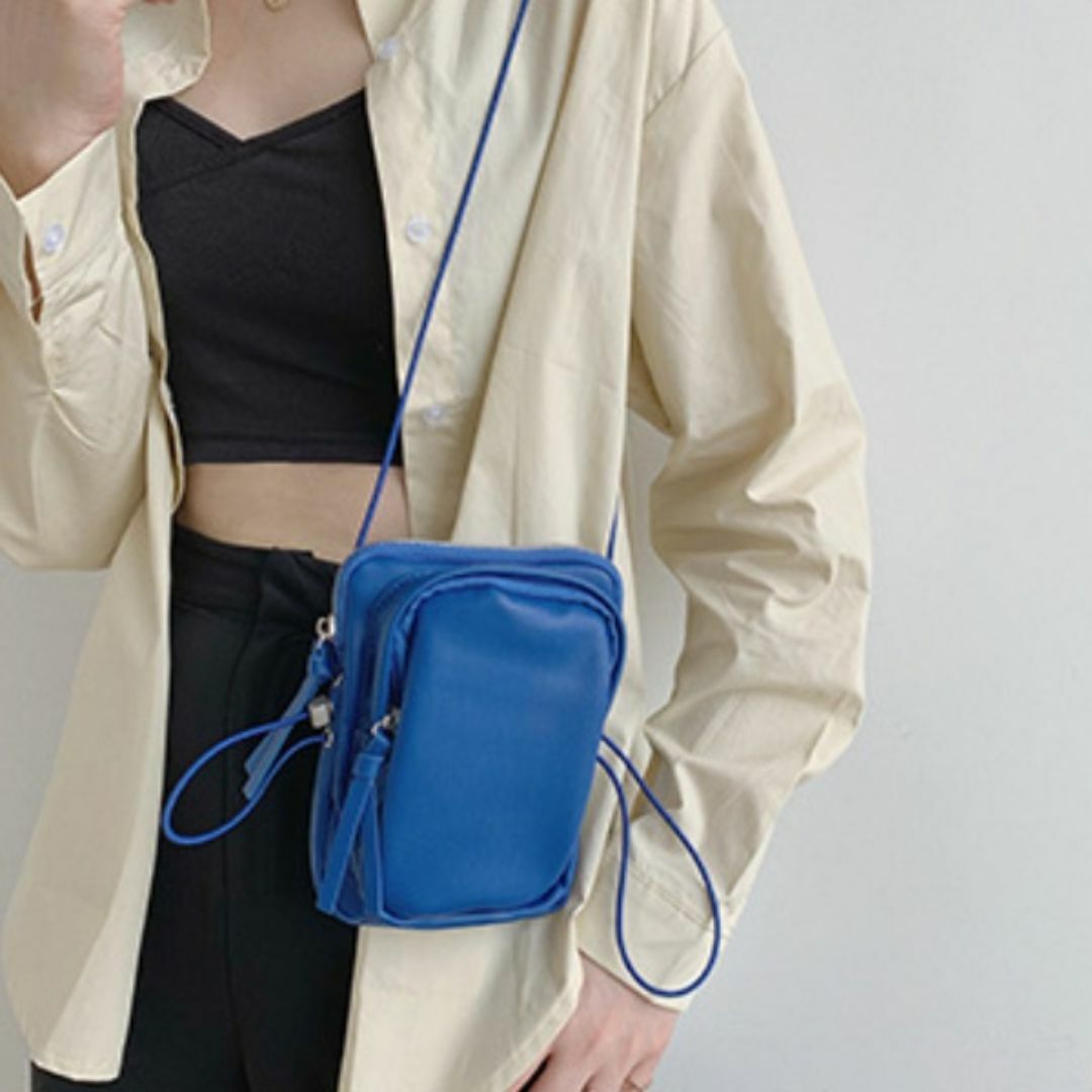 ポシェット ミニ ショルダーバッグ ブルー 細紐 ななめ掛け 青 ユニセックス レディースのバッグ(ショルダーバッグ)の商品写真
