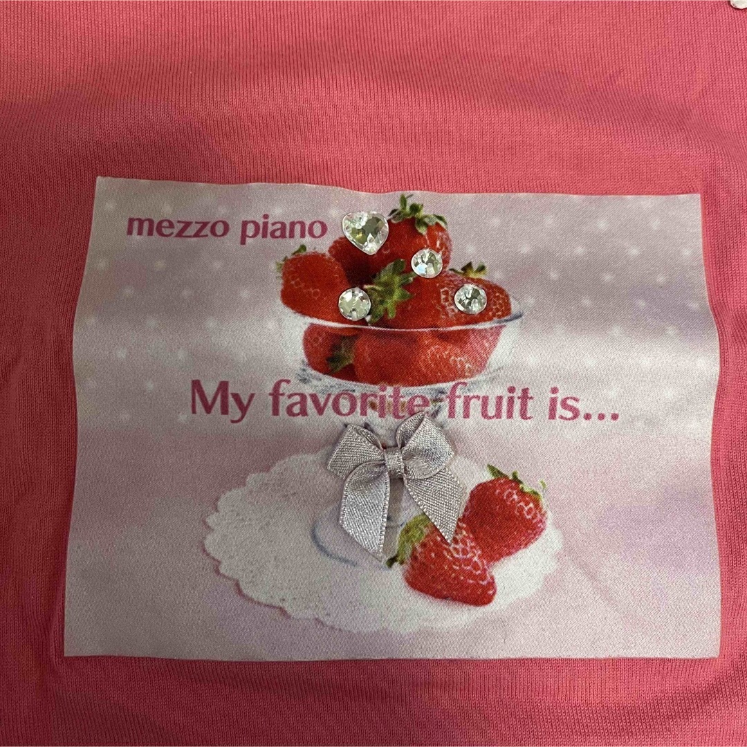 mezzo piano(メゾピアノ)のメゾピアノ☆イチゴ×フォトプリント　肩リボンTシャツ☆ピンク　140cm キッズ/ベビー/マタニティのキッズ服女の子用(90cm~)(Tシャツ/カットソー)の商品写真