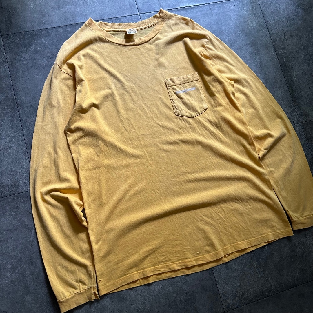 patagonia(パタゴニア)の90s パタゴニア ロンt USA製 M イエロー オーガニックコットン メンズのトップス(Tシャツ/カットソー(七分/長袖))の商品写真