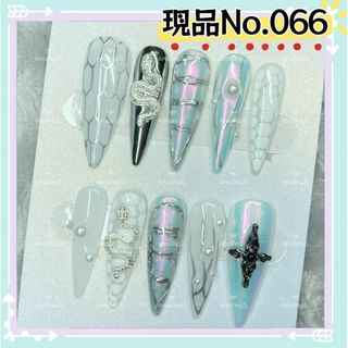 現品No.066S推しネイルチップパンクつけ爪ギャル十字架ロング蛇シルバー痛(つけ爪/ネイルチップ)