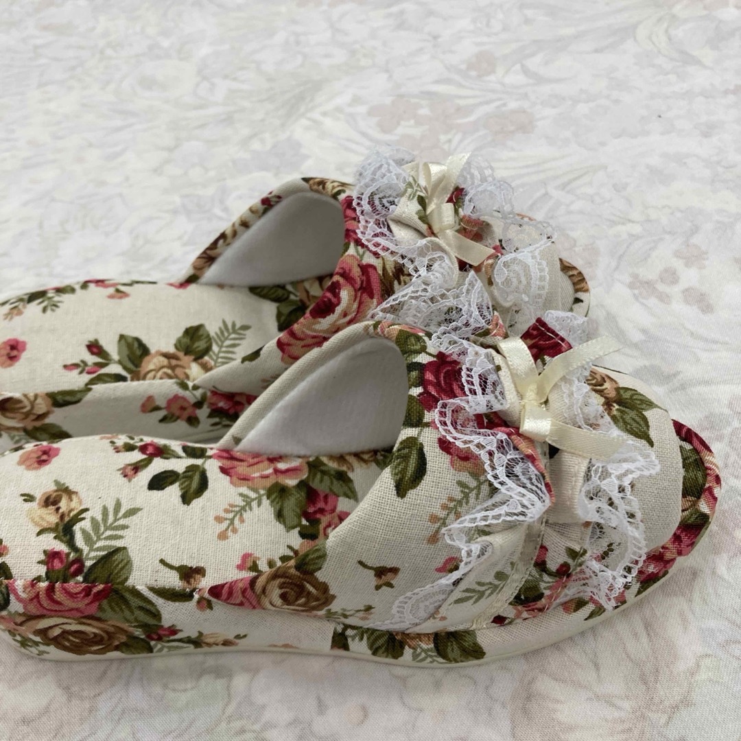 白薔薇フリルレースヒール アップスリッパパンタロン スリッパ美脚スリッパ レディースの靴/シューズ(サンダル)の商品写真