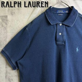 ポロラルフローレン(POLO RALPH LAUREN)の美品 ポロラルフローレン 鹿子半袖ポロシャツ ウォッシュド加工 刺繍ロゴ 紺 L(ポロシャツ)