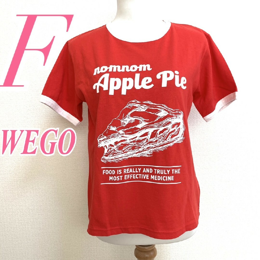 WEGO(ウィゴー)のウィゴー　半袖カットソー　F　レッド　ホワイト　プリント　カジュアル　綿100% レディースのトップス(Tシャツ(半袖/袖なし))の商品写真