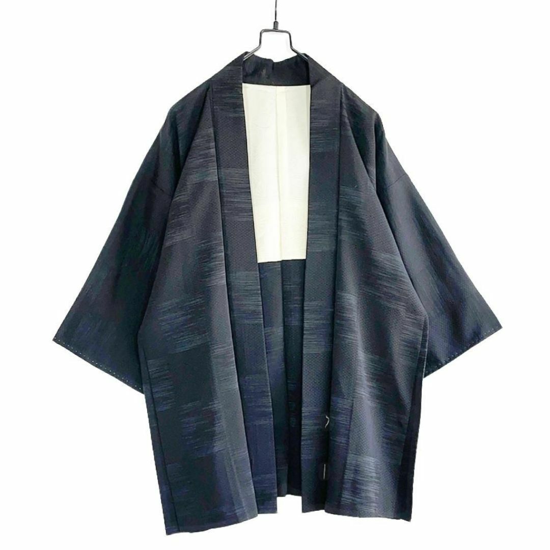 VINTAGE(ヴィンテージ)の黒 羽織 市松模様 丸に五三桐紋 羽織紐付き 着物 和物 レトロ アンティーク メンズのトップス(カーディガン)の商品写真