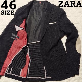 ザラ(ZARA)の【ウォッシャブル】ZARA レーヨンテーラードジャケット エルボーパッチ 総柄(テーラードジャケット)