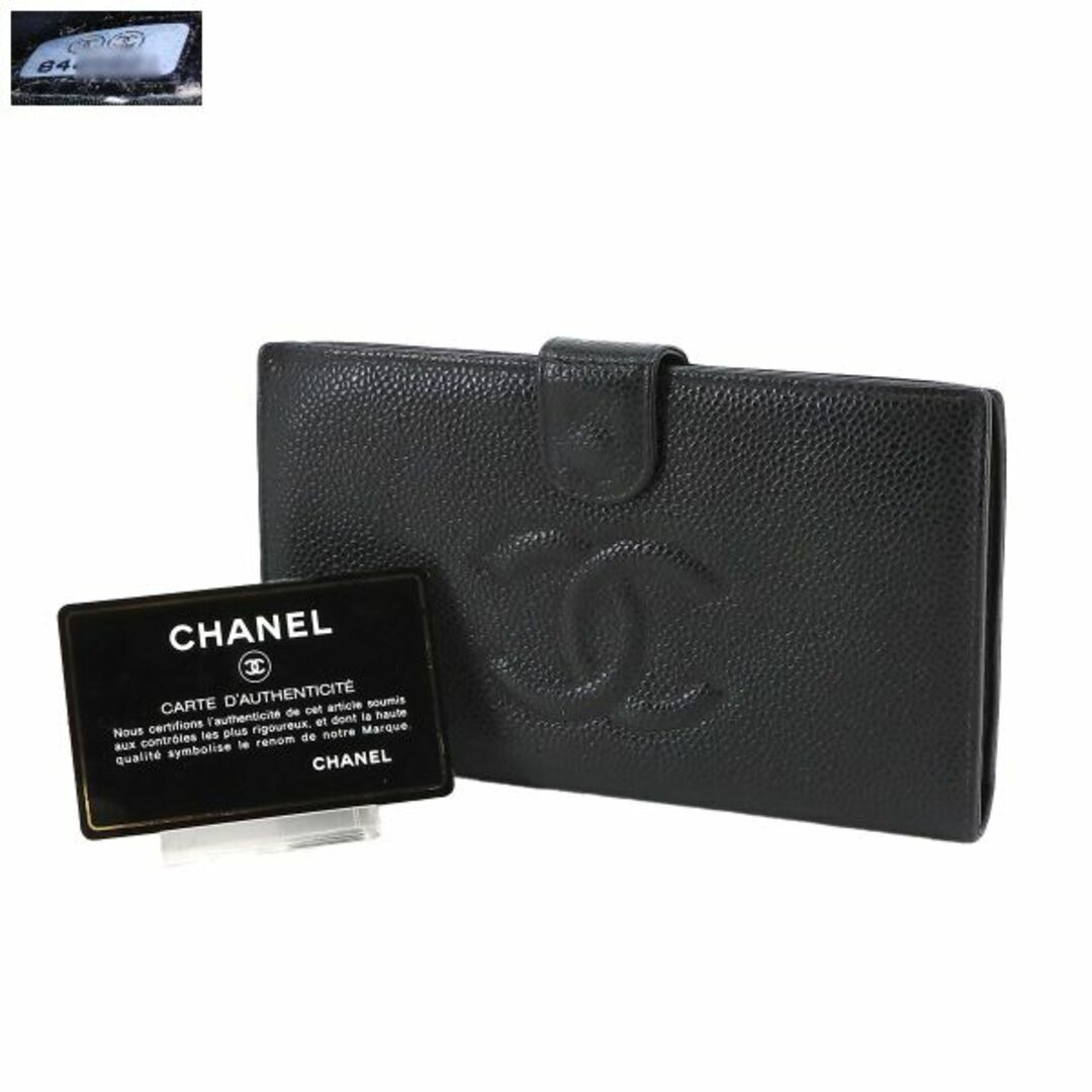 CHANEL(シャネル)のシャネル CHANEL キャビアスキン 二つ折り 長財布 がま口 レザー ブラック A13498 ココマーク ヴィンテージ VLP 90230615 レディースのファッション小物(財布)の商品写真