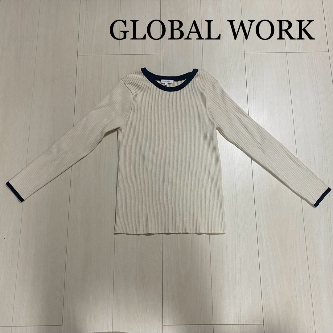 GLOBAL WORK(グローバルワーク)のGLOBAL WORK  アイボリー×黒色パイピング　長袖　ニット　Mサイズ レディースのトップス(ニット/セーター)の商品写真