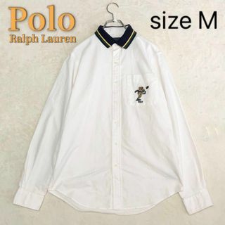 ポロラルフローレン(POLO RALPH LAUREN)の【現行タグ】ポロラルフローレン ポロベア 長袖シャツ 襟切替 M ホワイト 白(シャツ)