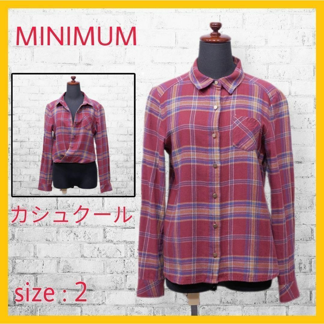 MINIMUM(ミニマム)の美品 ミニマム シャツ ネルシャツ チェック カシュクール 長袖 2 M エンジ レディースのトップス(シャツ/ブラウス(長袖/七分))の商品写真