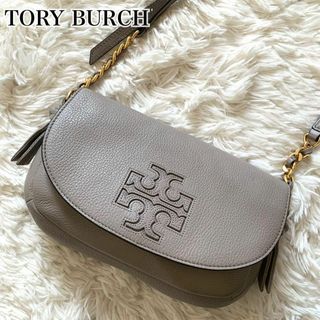 トリーバーチ(Tory Burch)の未使用級✨トリーバーチ ショルダーバッグ チェーン ロゴ レザー 型押し グレー(ショルダーバッグ)