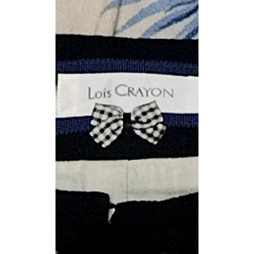 Lois CRAYON(ロイスクレヨン)の美品♥Lois CRAYON♥ノーカラージャケット♥チェック♥綿♥リボン♥黒♥白 レディースのジャケット/アウター(ノーカラージャケット)の商品写真