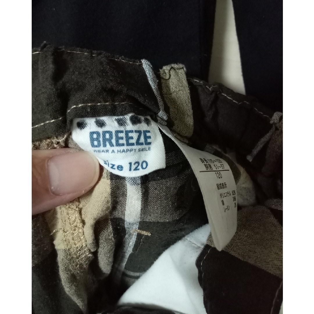 BREEZE(ブリーズ)のブラックロンT　ブリーズチェックハーフパンツ　サイズ120cm　2点セット販売! キッズ/ベビー/マタニティのキッズ服男の子用(90cm~)(パンツ/スパッツ)の商品写真