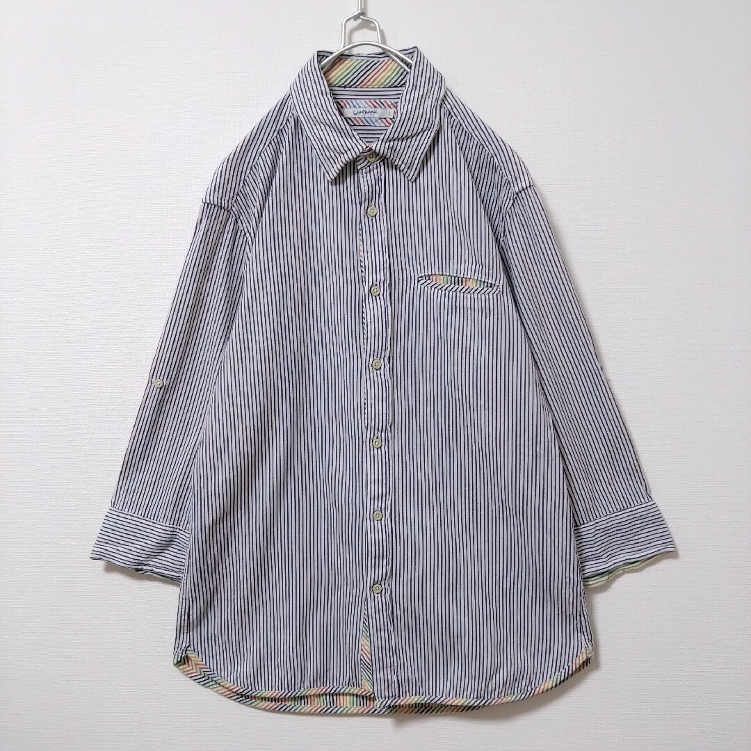 Ciaopanic(チャオパニック)のシャツ　メンズ　七分袖　ストライプ　2way　パステルカラー　ワイヤー　Lサイズ メンズのトップス(シャツ)の商品写真