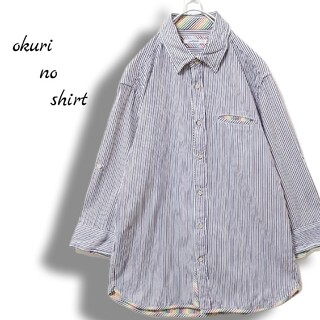 チャオパニック(Ciaopanic)のシャツ　メンズ　七分袖　ストライプ　2way　パステルカラー　ワイヤー　Lサイズ(シャツ)