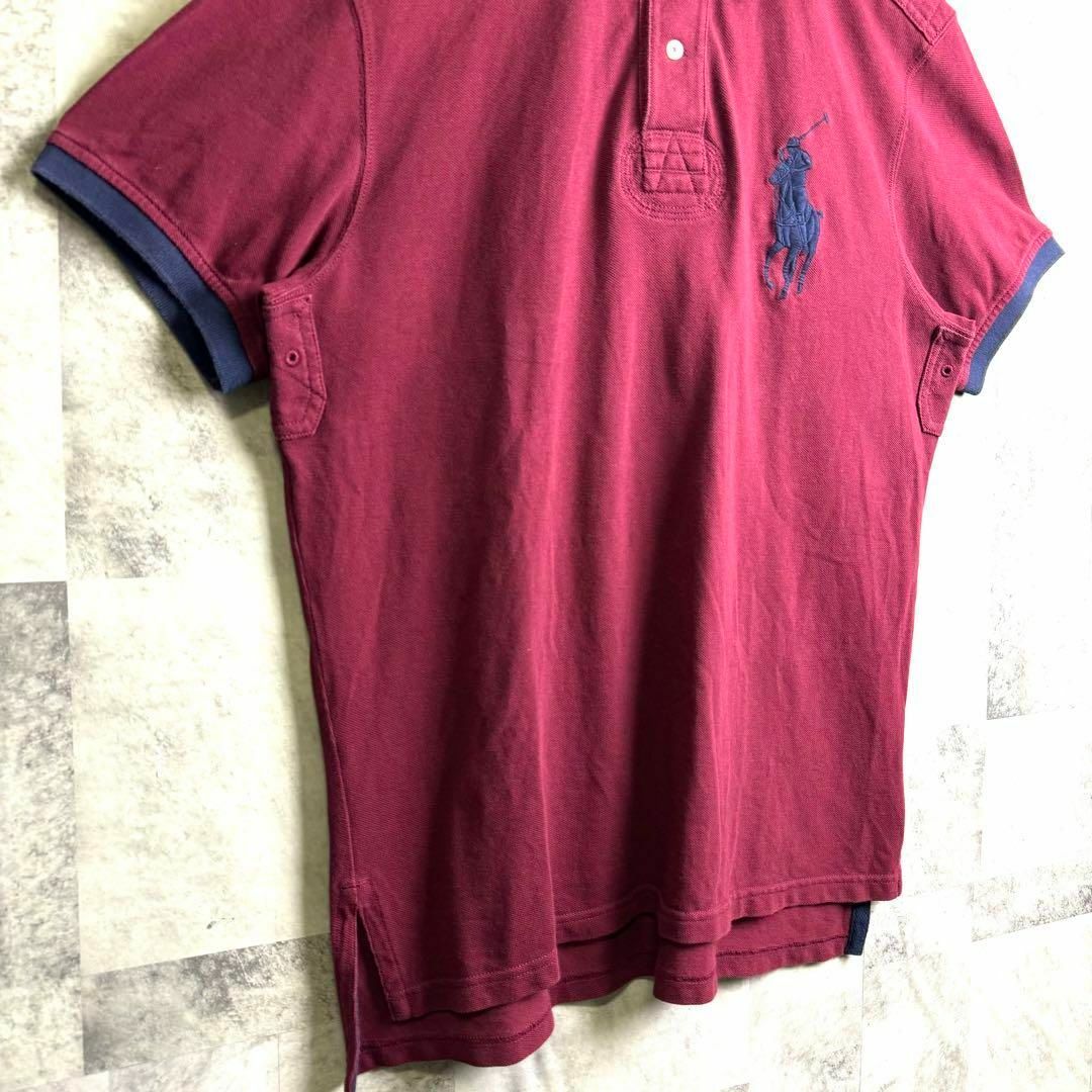 POLO RALPH LAUREN(ポロラルフローレン)の90s ポロバイラルフローレン バイカラー 鹿子ポロシャツ 半袖 ボルドー XL メンズのトップス(ポロシャツ)の商品写真