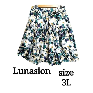 新品 Lunasionルナシオン 3L ウエスト総ゴム 花柄 サテン スカート(ひざ丈スカート)