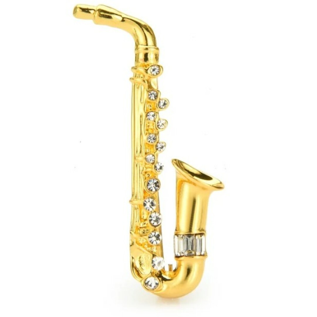 サックス ブローチライトストーン ゴールド 管楽器 ジャズ 音楽 吹奏楽 部活 レディースのアクセサリー(ブローチ/コサージュ)の商品写真