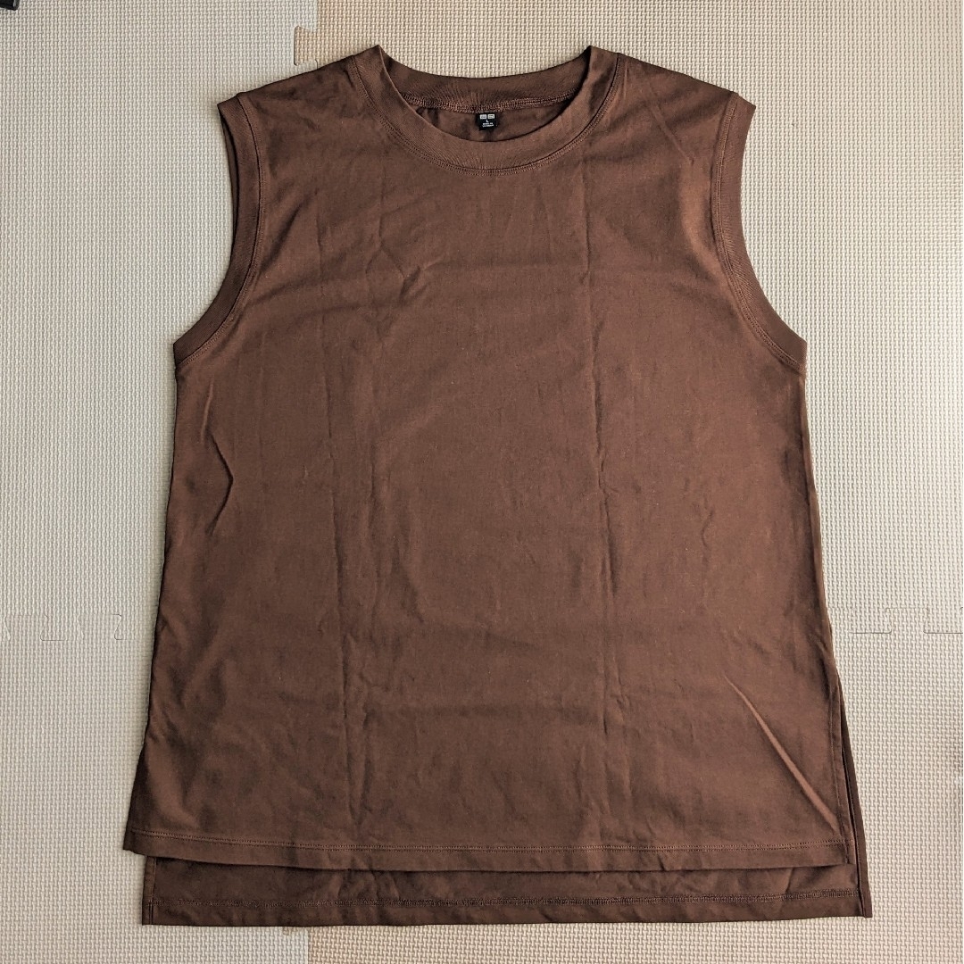 UNIQLO(ユニクロ)のユニクロ　エアリズム　コットンクルーネックT 丿ースリーブ  Ｌ ブラウン レディースのトップス(Tシャツ(半袖/袖なし))の商品写真