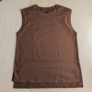 ユニクロ(UNIQLO)のユニクロ　エアリズム　コットンクルーネックT 丿ースリーブ  Ｌ ブラウン(Tシャツ(半袖/袖なし))