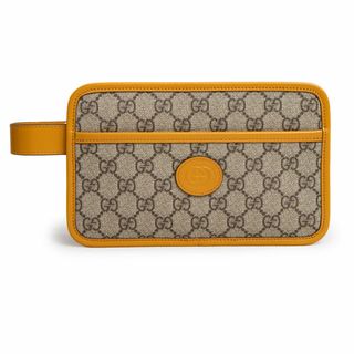 グッチ(Gucci)のグッチ インターロッキングＧ トラベルケース セカンドバッグ クラッチバッグ ポーチ GGスプリームキャンバス レザー タン ベージュ エボニー 茶 ゴールド金具 625764 箱付 GUCCI（新品・未使用品）(旅行用品)