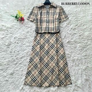 BURBERRY - 【美品】バーバリーロンドン ロング丈 ワンピース ノバチェック 切替 ベルト M