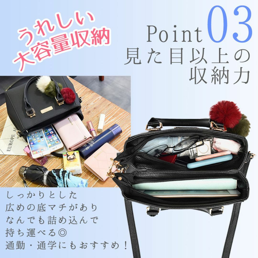 【新品】 2way ポンポン付き ハンドバッグ ショルダー PUレザー グレー レディースのバッグ(ショルダーバッグ)の商品写真