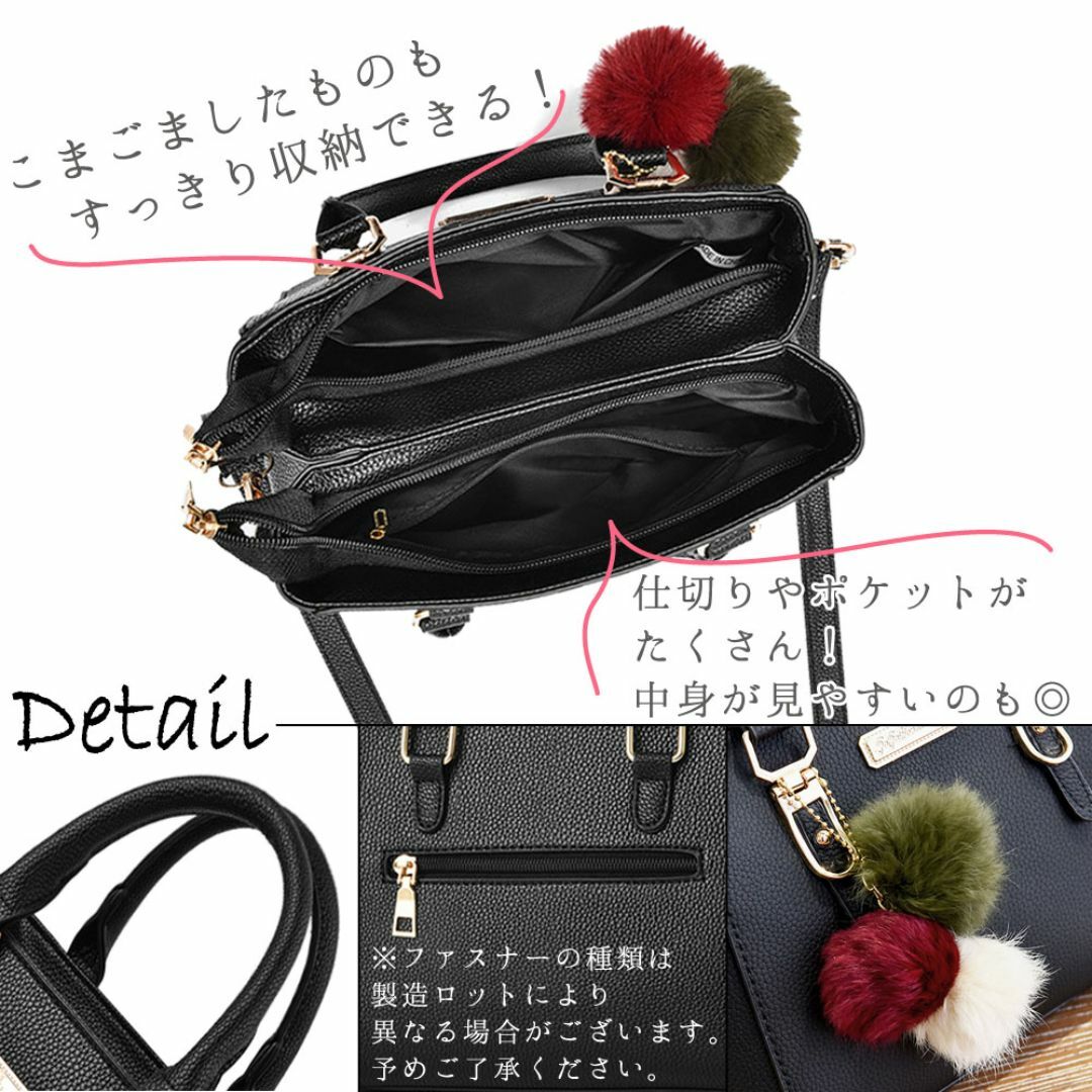 【新品】 2way ポンポン付き ハンドバッグ ショルダー PUレザー グレー レディースのバッグ(ショルダーバッグ)の商品写真