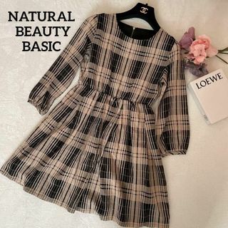 エヌナチュラルビューティーベーシック(N.Natural beauty basic)のナチュラルビューティーベーシック　 ワンピース　チェック柄　茶　Aライン　可愛い(ひざ丈ワンピース)