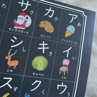 黒板アート風・絵本のようなかわいいアイウエオ表　知育　お風呂ポスター　カタカナ表(知育玩具)