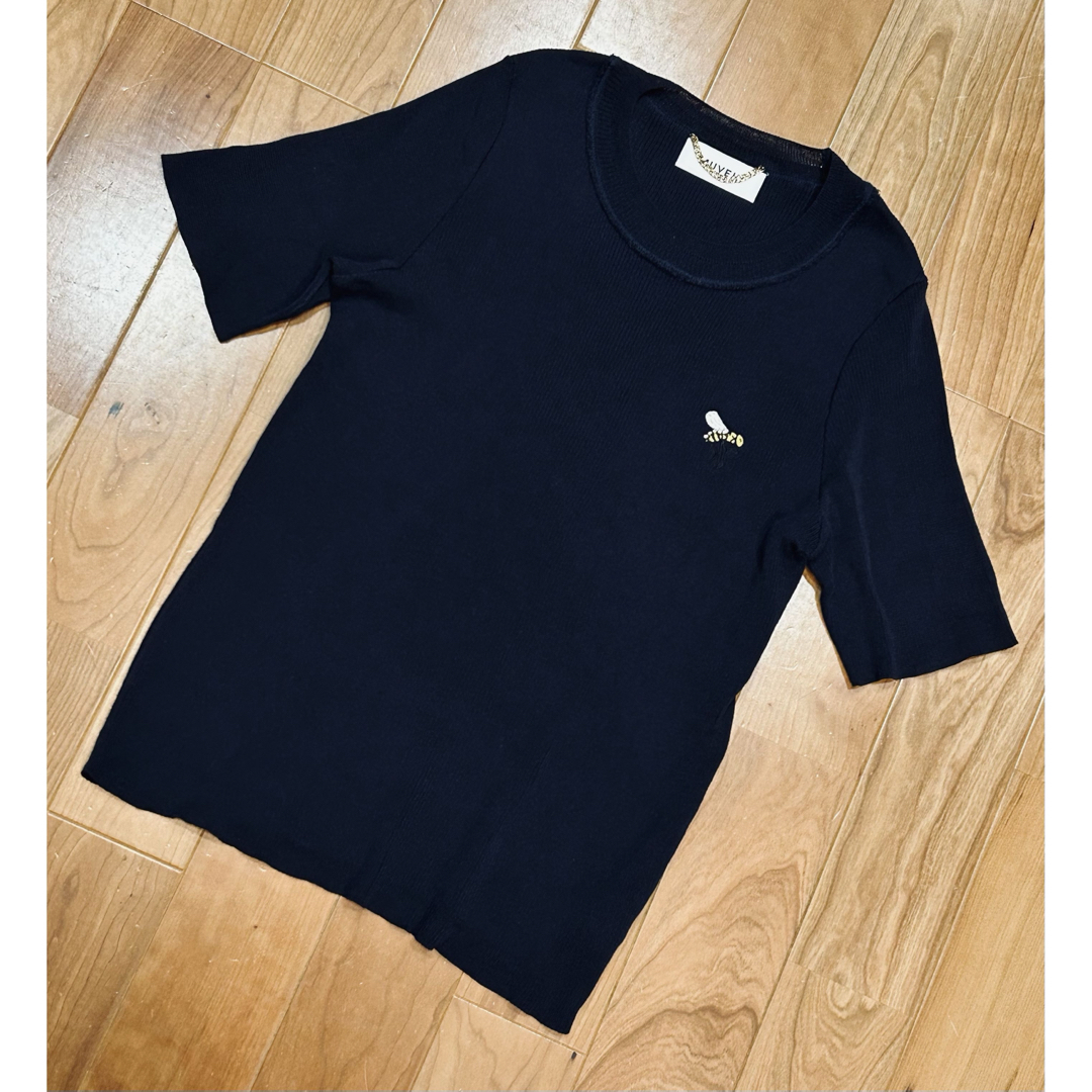 MUVEIL(ミュベール)の美品　MUVEIL　ミュベール　半袖ニット　半袖Tシャツ　ネイビー　紺色　L メンズのトップス(Tシャツ/カットソー(半袖/袖なし))の商品写真