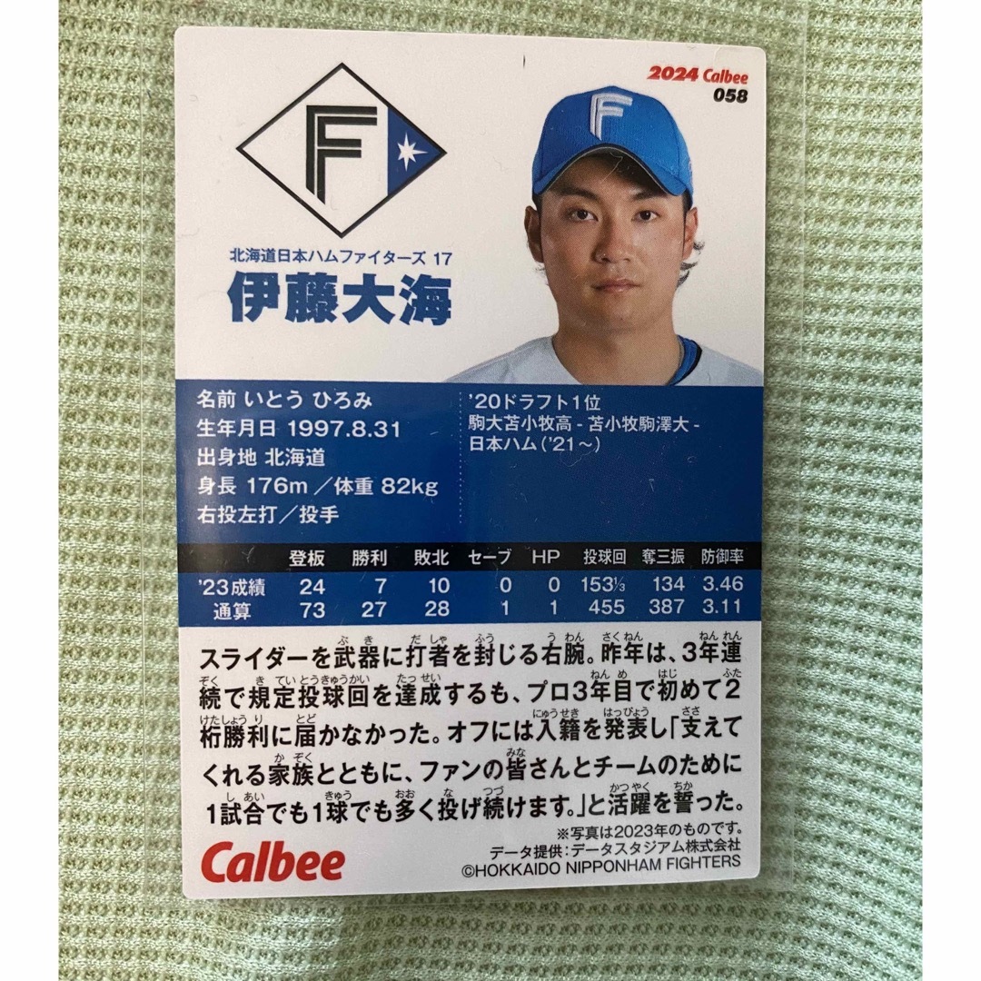 プロ野球チップス2024 伊藤大海　北海道日本ハムファイターズ エンタメ/ホビーのタレントグッズ(スポーツ選手)の商品写真