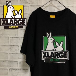 #FR2 - 美品⭐️FR2×XLARGE コラボTシャツ L 刺繍ロゴ ブラック×グリーン