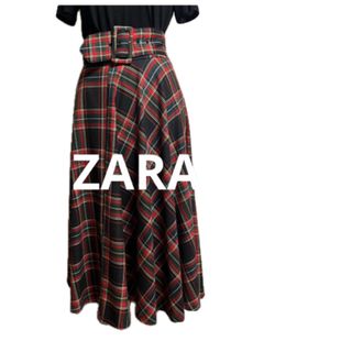 ザラ(ZARA)のZARA チェックロングフレアースカート　サイズS(ロングスカート)