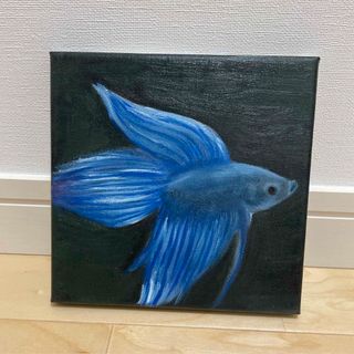 油絵　ベタ　油彩画　原画　熱帯魚　青(アート/写真)