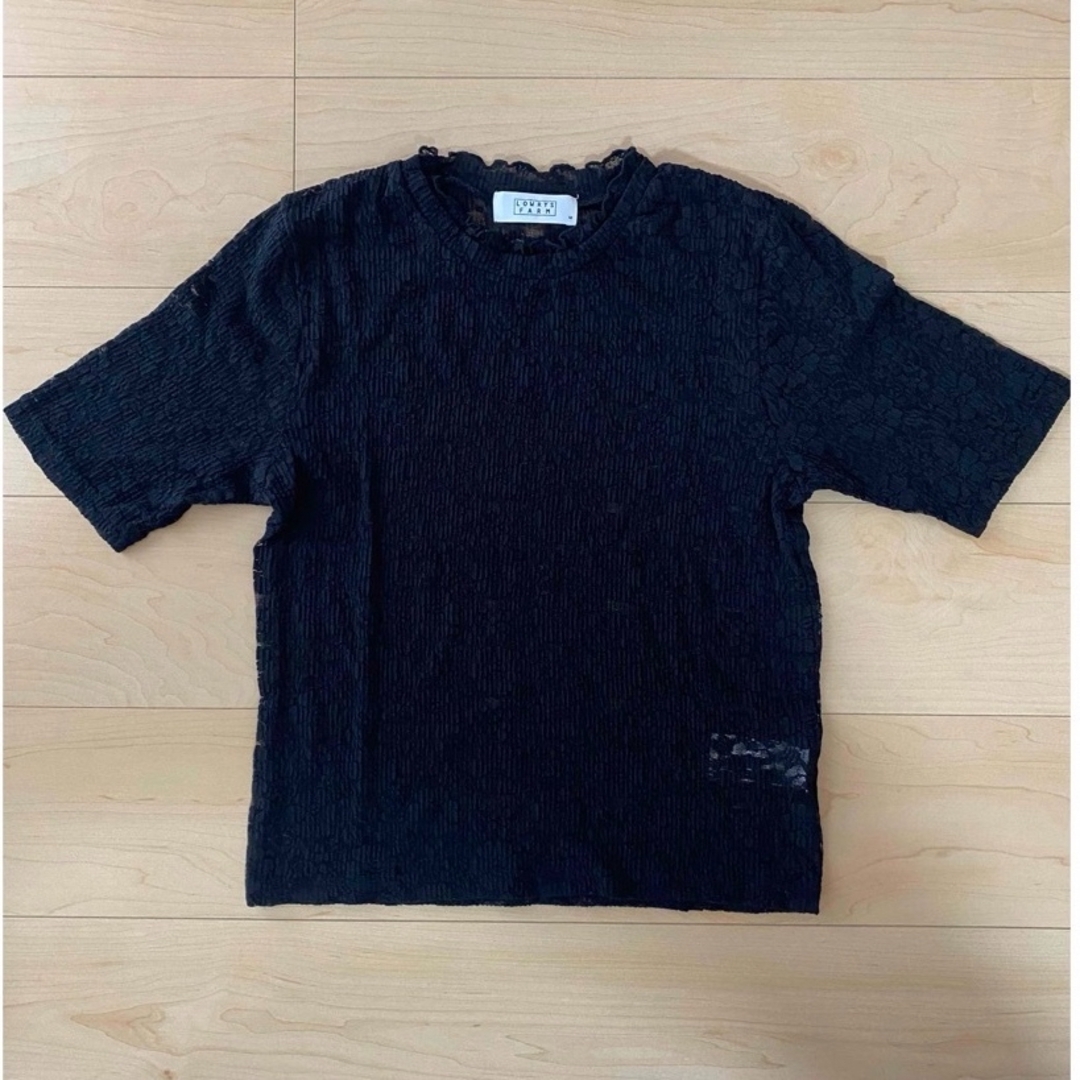 LOWRYS FARM(ローリーズファーム)のローリーズファーム トップス カットソー 半袖   レース ブラック M レディースのトップス(Tシャツ(半袖/袖なし))の商品写真