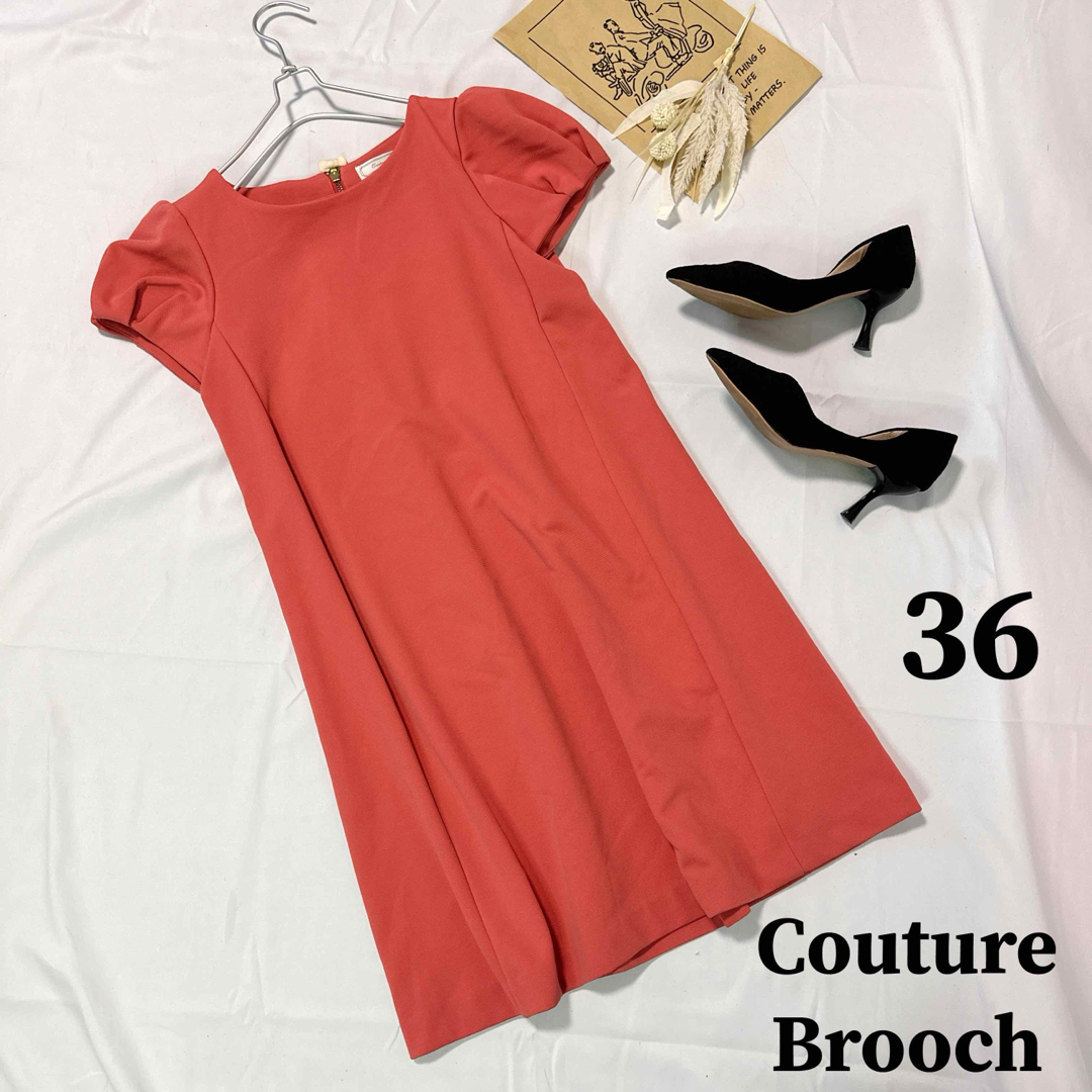 Couture Brooch(クチュールブローチ)のクチュールブローチ ワンピース フレンチスリーブ ピンク リボン 4d35 レディースのワンピース(ひざ丈ワンピース)の商品写真