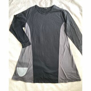 長袖 Tシャツ チュニック 3L レディース トップス カットソー ブラック系(チュニック)