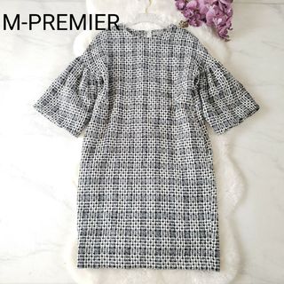 エムプルミエ(M-premier)のM-PREMIERチェック柄バルーンスリーブワンピース 38サイズ(ひざ丈ワンピース)