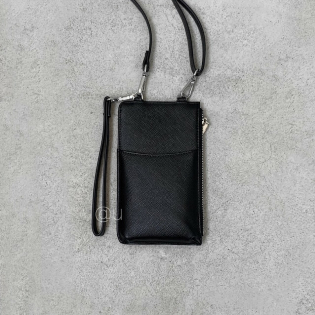 マルチ ミニ ポシェット 黒 シンプル レディース メンズ ウォレット 海外通販 レディースのバッグ(ショルダーバッグ)の商品写真