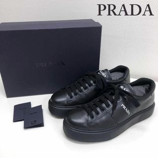 プラダ(PRADA)の【ほぼ未使用】PRADA プラダ レザー スニーカー ブラック  ロゴ 28.5(スニーカー)