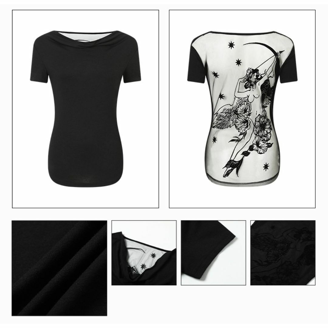 DEPT(デプト)のDIET GRRRL タトゥー Tシャツ シアーレース ブラック 半袖 レディースのトップス(シャツ/ブラウス(半袖/袖なし))の商品写真