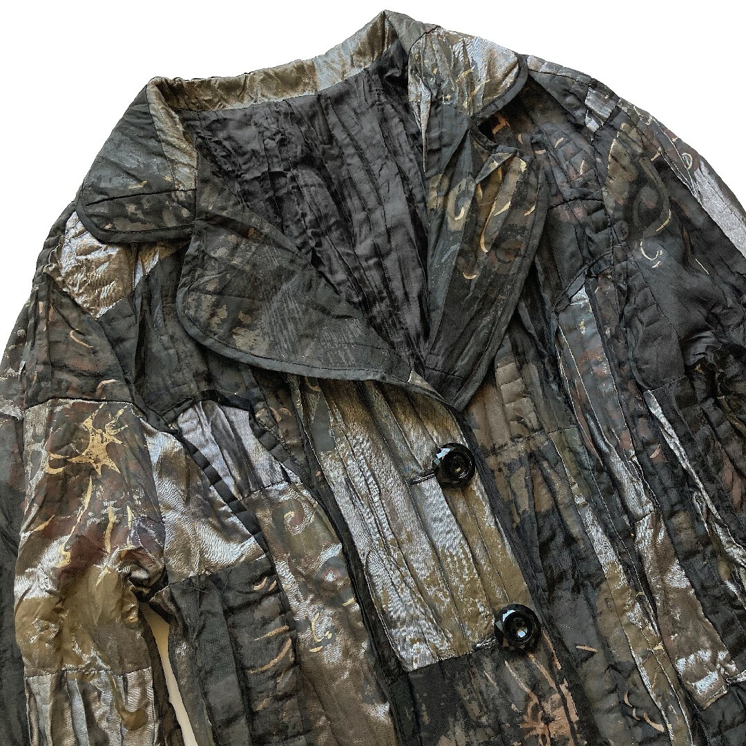 VINTAGE(ヴィンテージ)の美品 ヴィンテージ ワッシャーブラウス 長袖 ブラック ブラウン ゴールド 黒 レディースのジャケット/アウター(テーラードジャケット)の商品写真