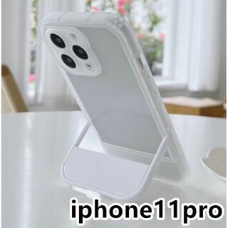 iphone11proケース スタンド付き　半透明 ホワイト319(iPhoneケース)