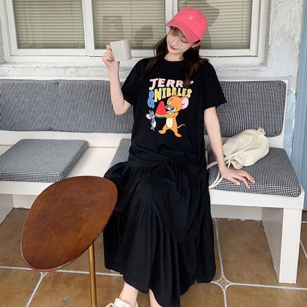 ロングワンピース レディース 夏 ゆったり Tシャツ カジュアル SLWA047 レディースのワンピース(ロングワンピース/マキシワンピース)の商品写真