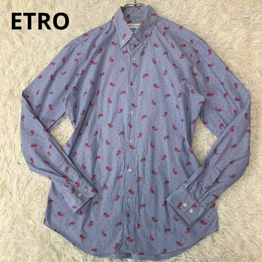 ETRO(エトロ)のM-L相当●エトロ【長袖 シャツ】ドレスシャツ ペイズリー ドット 総柄 ブルー メンズのトップス(シャツ)の商品写真